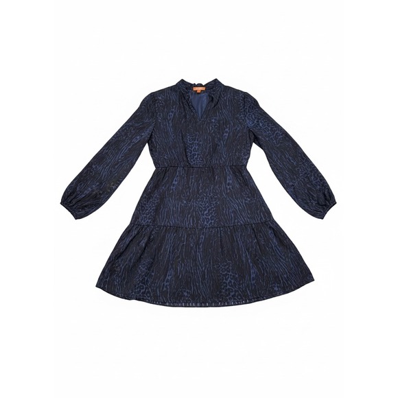 Gigi Parker Dresses & Skirts - NWT! Gigi Parker Navy Blue Animal Print Tiered V Neck Long Sleeve Midi Dress S M